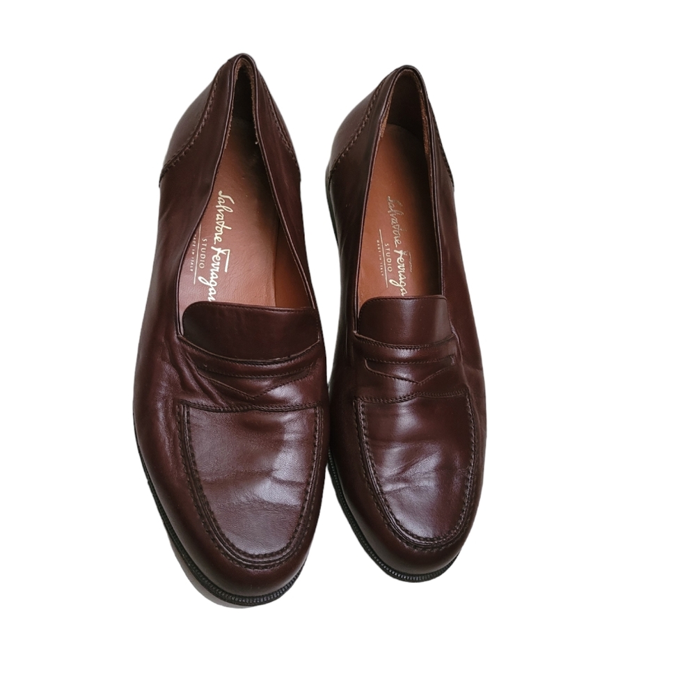SALVATORE FERRAGAMO MEN’S BROWN LEATHER PENNY LOAFERS SZ 9.5D